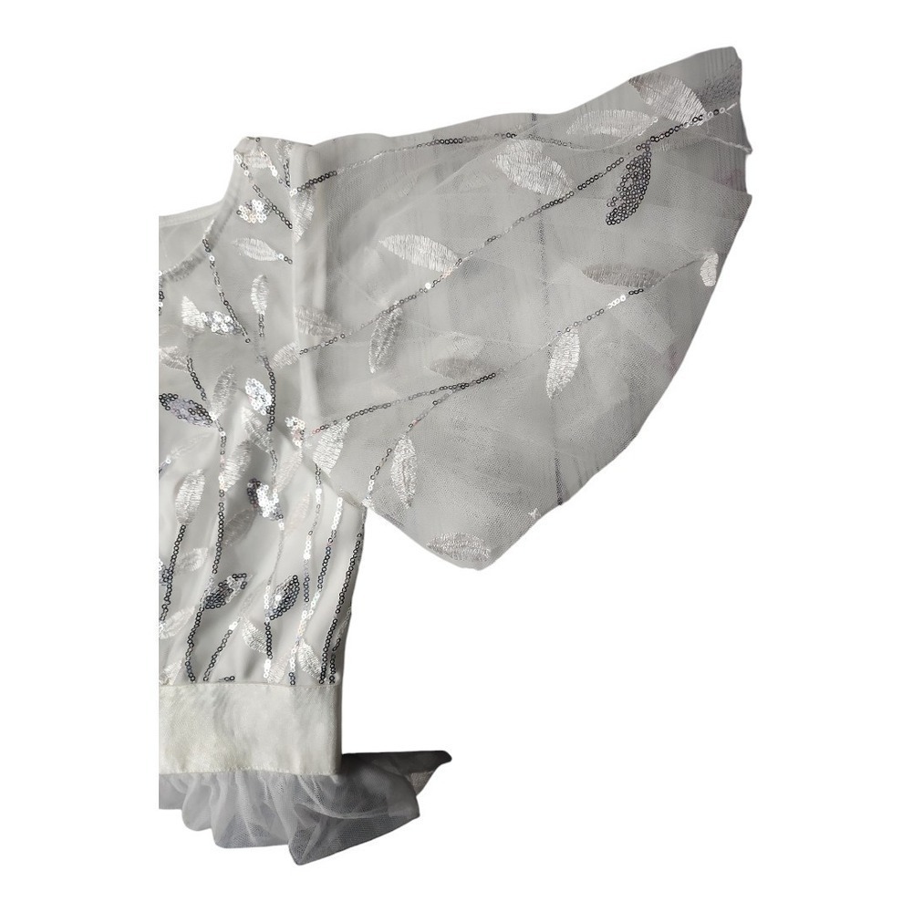 Women's White Sequin A-Line Evening Gown – Short Sleeve, Formal Long Dress, M(6) - Picture 10 of 15